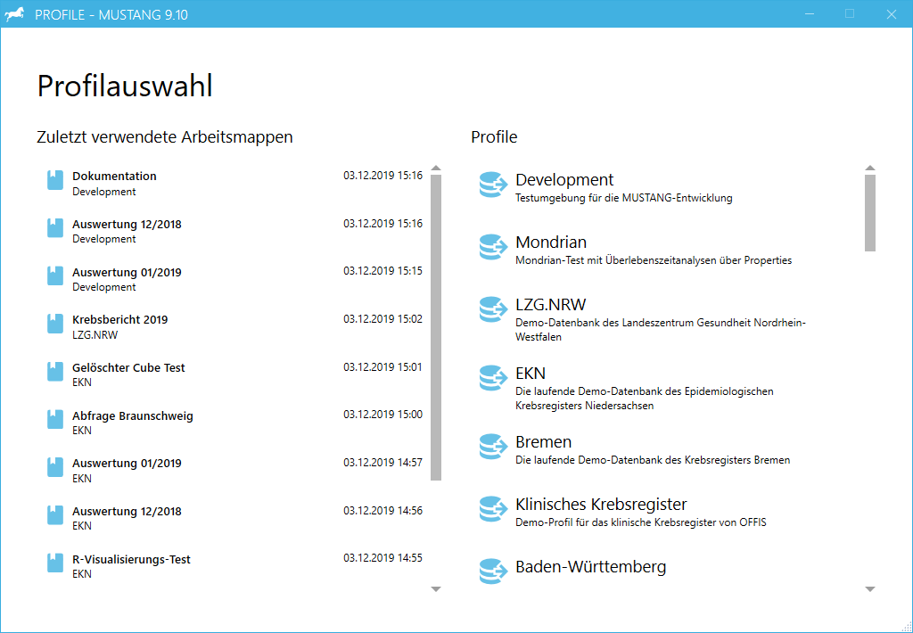 Dialog zur Profilauswahl