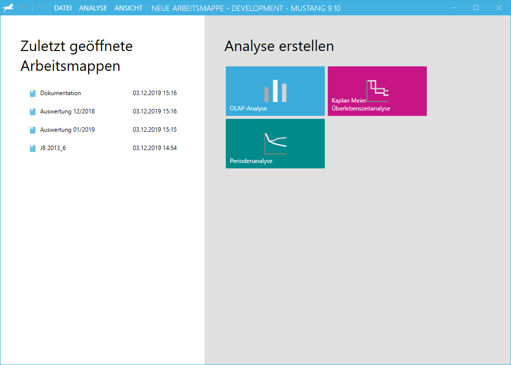 MUSTANG mit einer Arbeitsmappe ohne Analysen MUSTANG mit einer Arbeitsmappe ohne Analysen